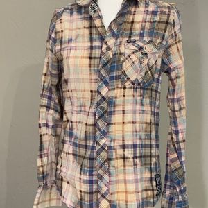 Bleached plaided flannel.